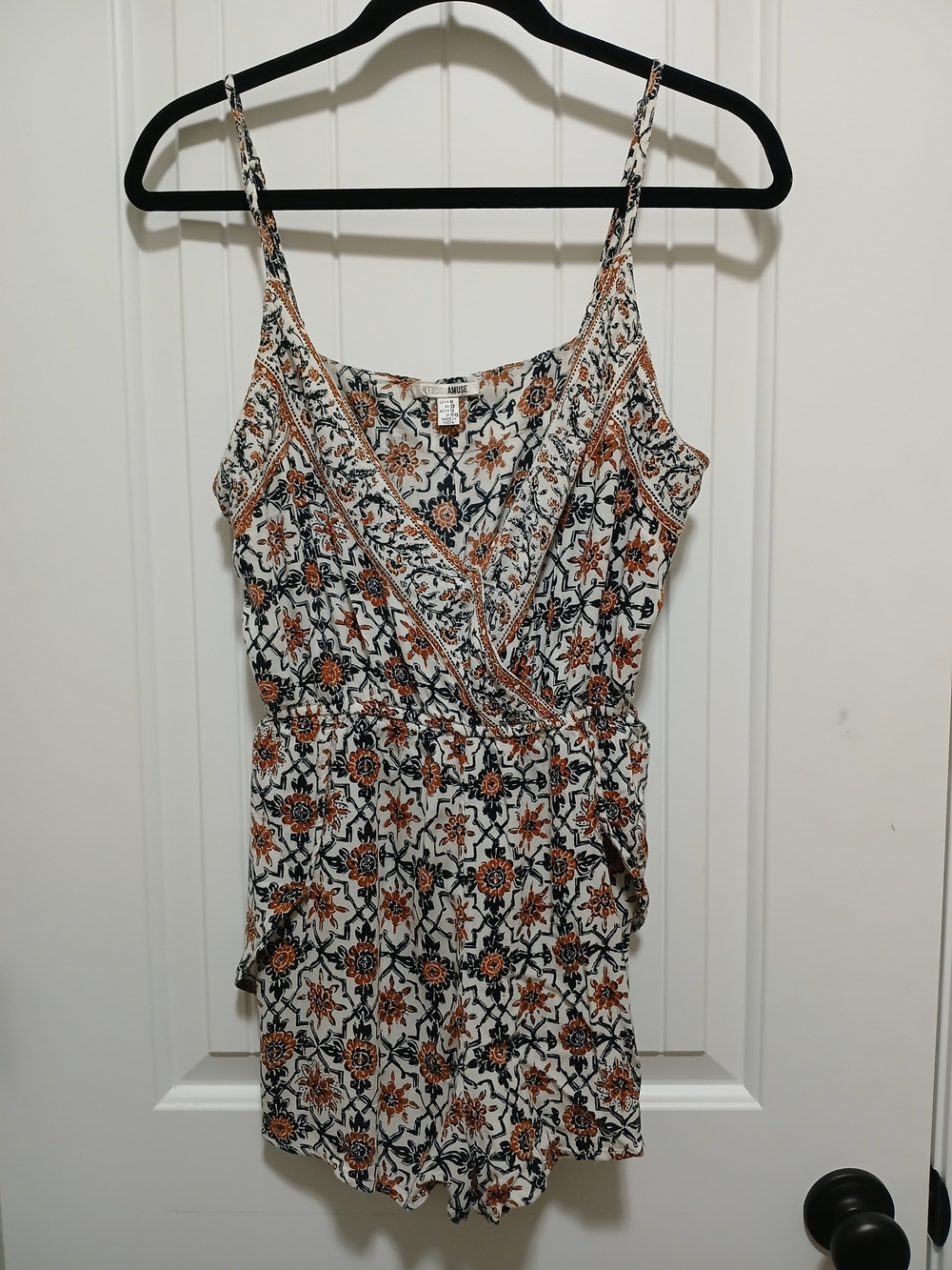 Amuse Society White Floral Wrap Romper with Brown & Black Print